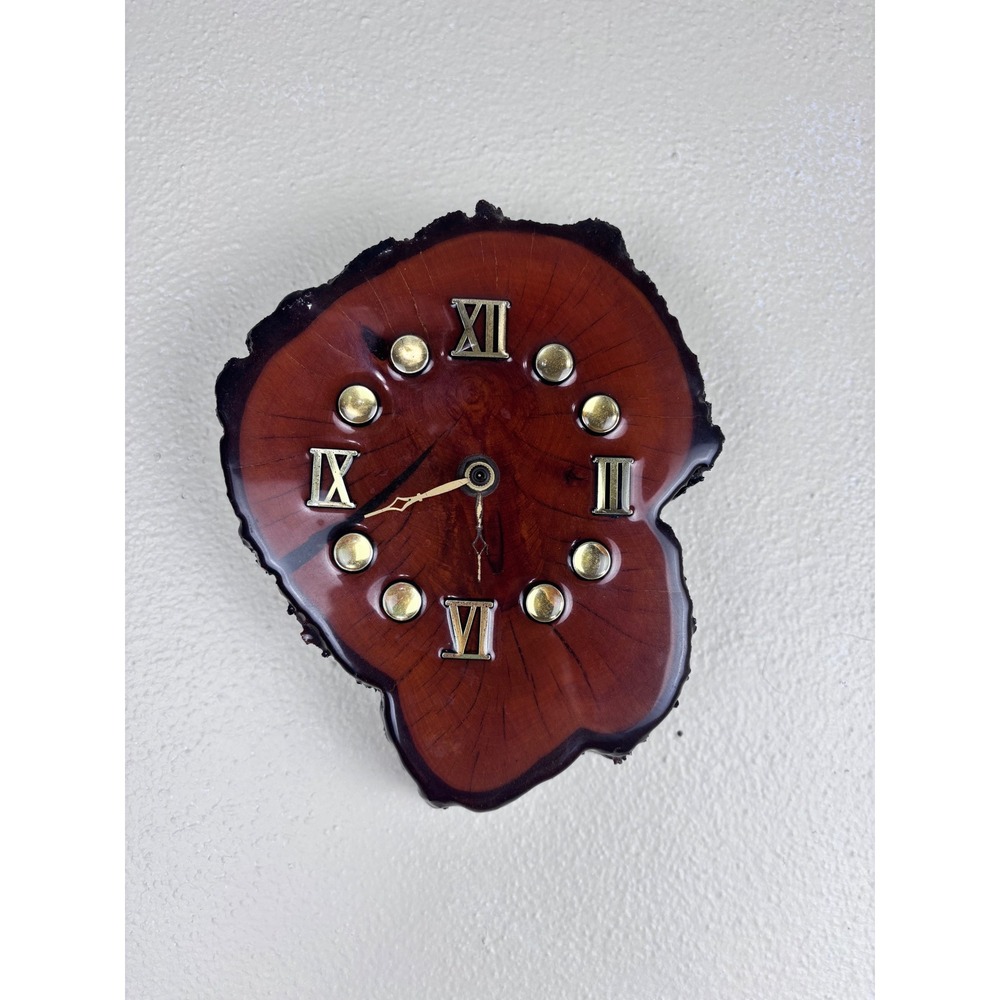 Live Edge Wood Slice Wall Clock Roman Numerals Rustic Handmade 8x6" Cottage Log